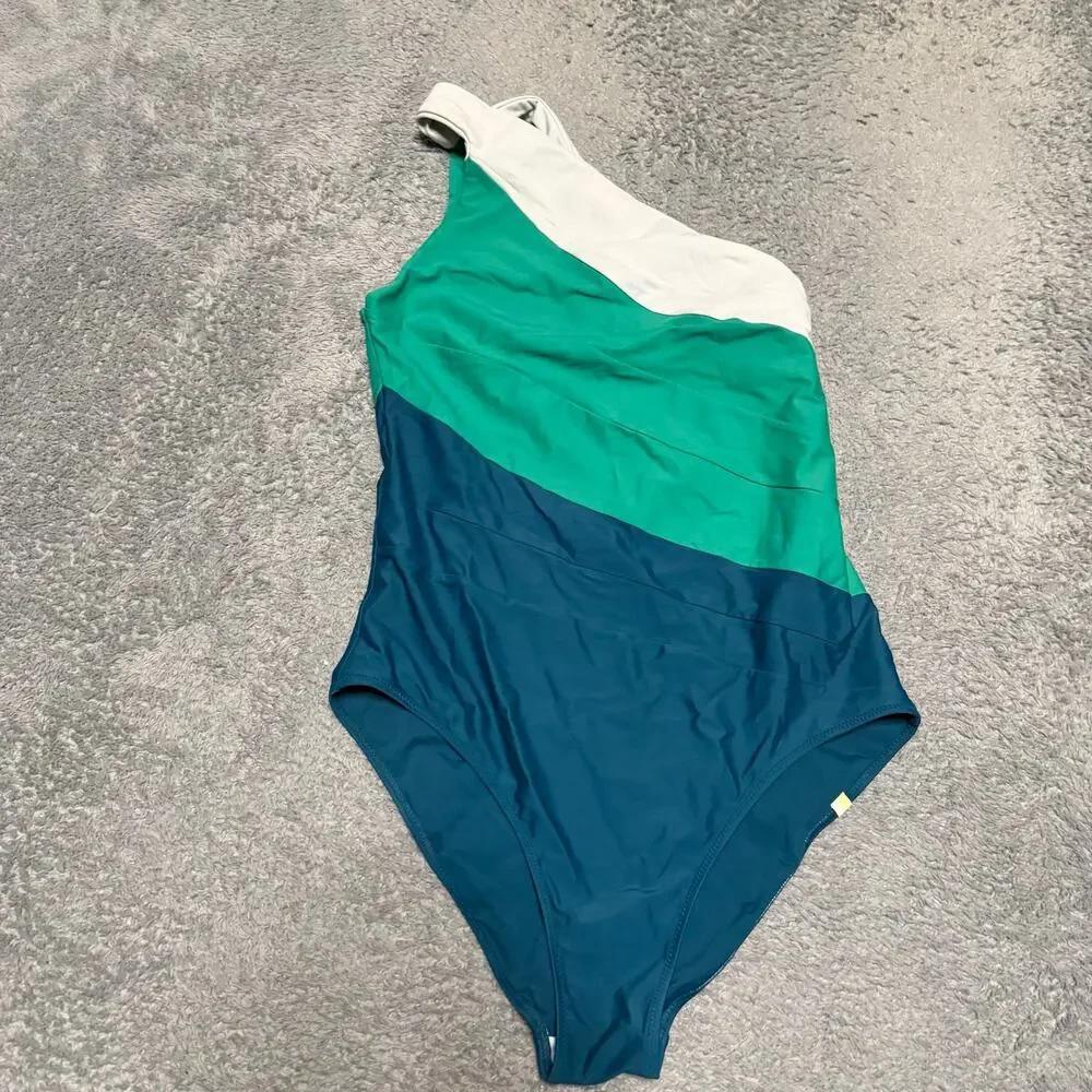 Summersalt Sidestroke Swimsuit Womens 10 Seaweed Seaglass & White